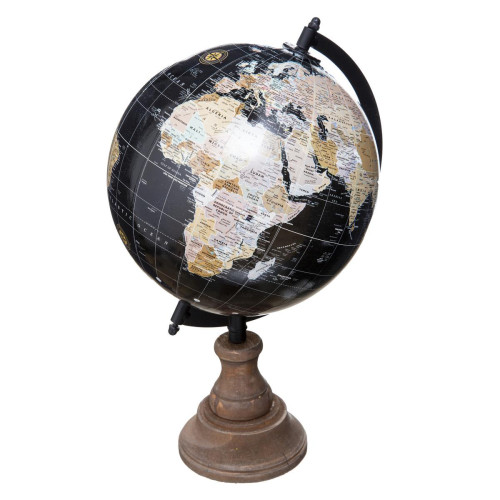 Globe avec base en bois H32cm 3S. x Home  - Statue noire