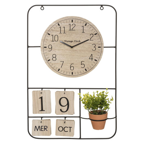 Horloge "Camille" en panneau de bois MDFetmétal H52cm - 3S. x Home - Déco et luminaires