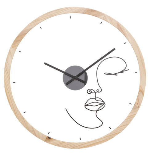 Horloge en bois et verre trait "Mily" D45 beige - Horloge bois design