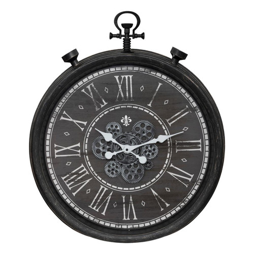 Horloge mécanique "Azad" D60cm noir 3S. x Home  - Horloge bois design