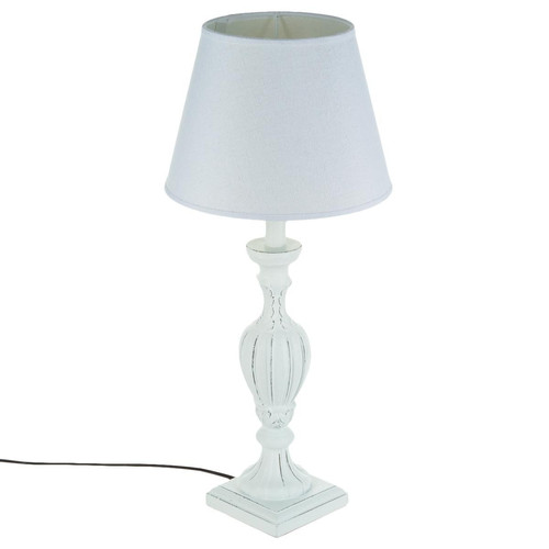 Lampe en bois patiné blanc H56