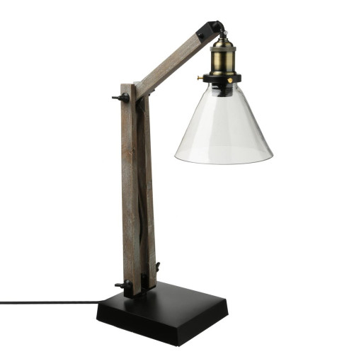 Lampe en boisetmétal et abat-jour en verre - Lampe bois design