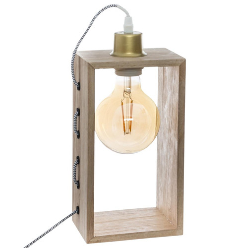 Lampe rectangulaire H. 28cm en bois