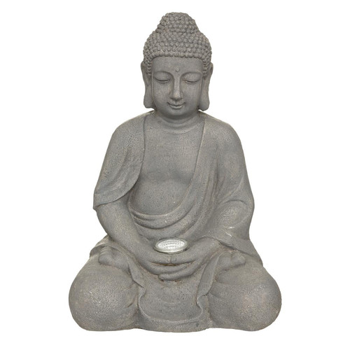Lampe solaire "Bouddha" H43 gris ardoise - Edition ethnique