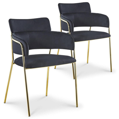 Lot de 2 chaises / fauteuils Ginko Velours Noir 3S. x Home  - Chaise design