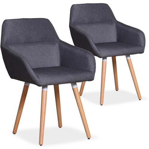 Lot de 2 chaises / Fauteuils scandinaves Frida Tissu Gris Foncé 3S. x Home  - Chaise tissu design