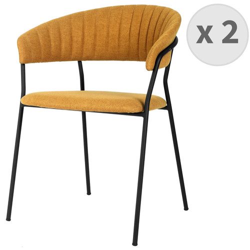 lot de 2 chaises avec accoudoirs en tissu Safran et métal noir mat - Chaise metal design