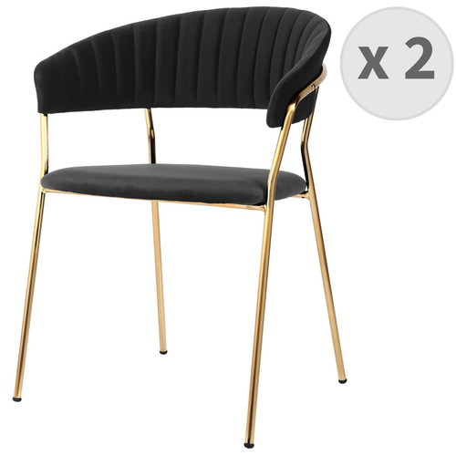 lot de 2 chaises avec accoudoirs en velours Noir et métal doré