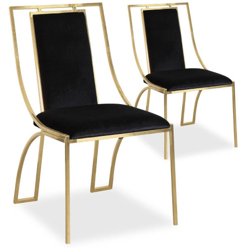 Lot de 2 chaises Catarina Velours Noir pieds Or - Chaise velours design