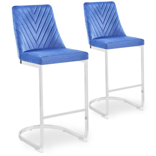 Lot de 2 chaises de bar design Mistigri Velours Bleu 3S. x Home  - Petit tabouret pas cher