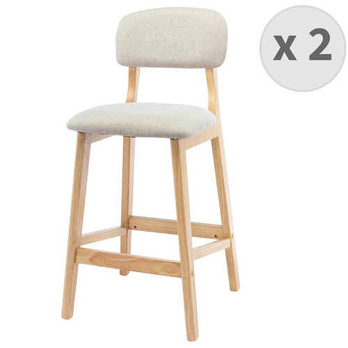 lot de 2 chaises de bar en tissu coloris Lin et bois massif 3S. x Home  - Tabouret bar