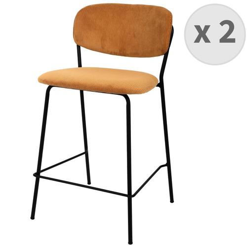 lot de 2 chaises de bar en tissu cotelé Ocre et métal noir mat 3S. x Home  - Edition Vintage Salle à manger Meuble Déco