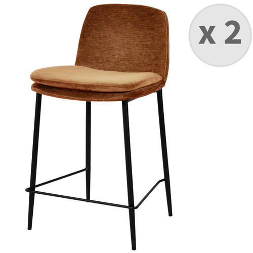lot de 2 chaises de bar tissu chenillé Terracota et métal noir mat