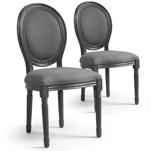 Lot de 2 chaises de style médaillon Louis XVI Gris Tissu Gris 3S. x Home  - Chaise tissu design