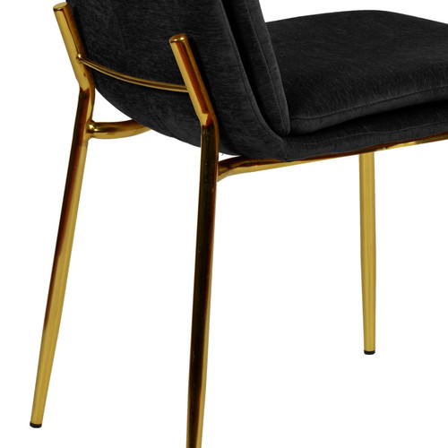 lot de 2 chaises en tissu chenillé Noir et métal doré finition brossé