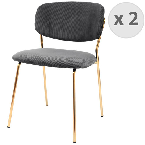 lot de 2 chaises en tissu côtelé Carbone et métal doré brossé  3S. x Home  - Chaise metal design