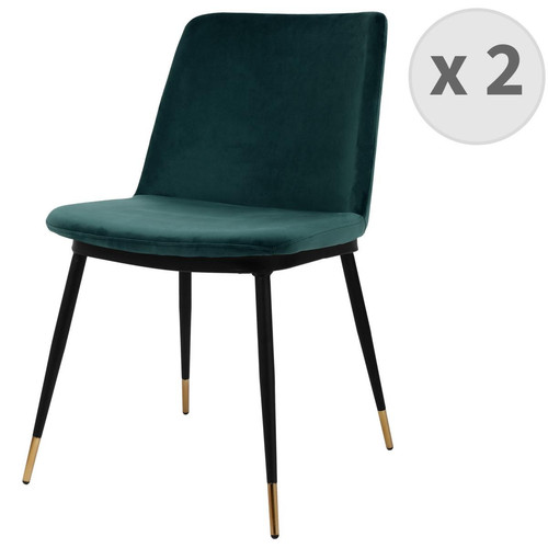 lot de 2 chaises en velours Celadon pieds métal noir mat et doré - 3S. x Home - Edition Contemporain Salle à manger
