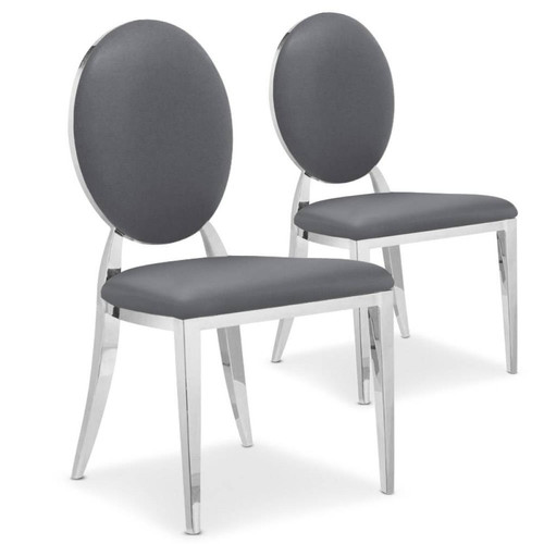 Lot de 2 chaises médaillon Sofia Simili Gris 3S. x Home  - Chaise simili cuir design