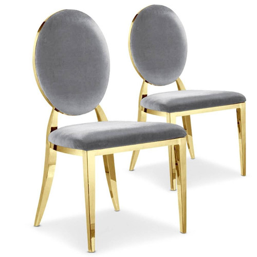 Lot de 2 chaises médaillon Sofia Velours Argent Pieds Or - 3S. x Home - Chaise design et tabouret design