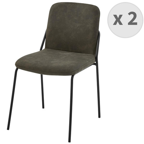 lot de 2 chaises vintage en microfibre Ebène et métal noir 3S. x Home  - Chaise metal design