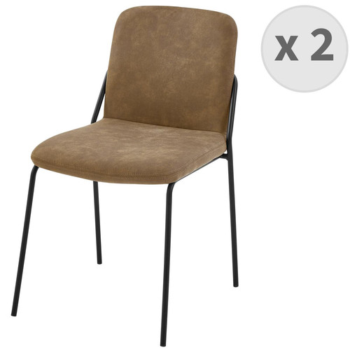 lot de 2 chaises vintage en microfibre Marron et métal noir - Chaise metal design