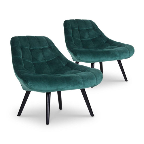 Lot de 2 fauteuils Danios Velours Vert 3S. x Home  - Fauteuil velours design