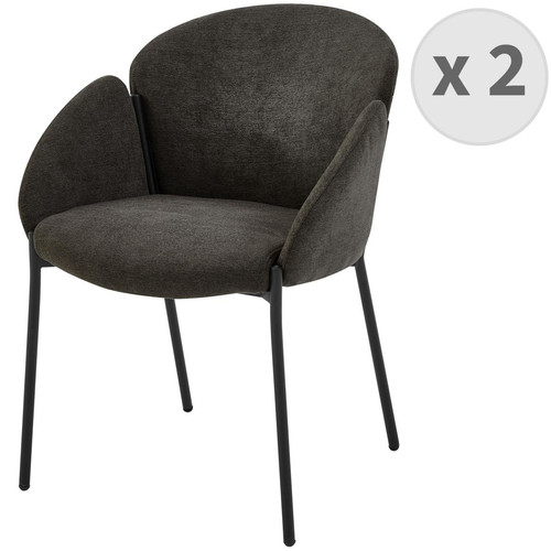 lot de 2 fauteuils de table en tissu chevron Gris souris et métal noir 3S. x Home  - Fauteuil gris design