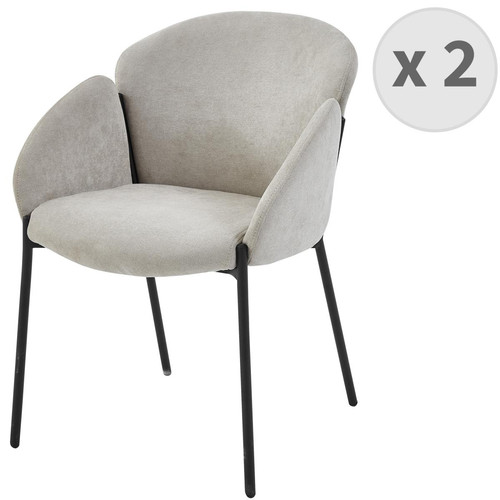 lot de 2 fauteuils de table en tissu chevrons coloris Lin et métal noir - 3S. x Home - Edition contemporain