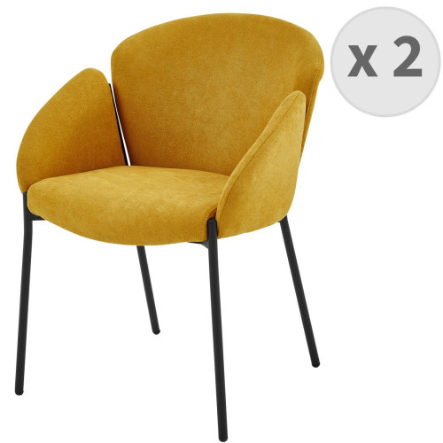 lot de 2 fauteuils de table en tissu chevrons Moutarde et métal noir 3S. x Home  - Fauteuil bleu design