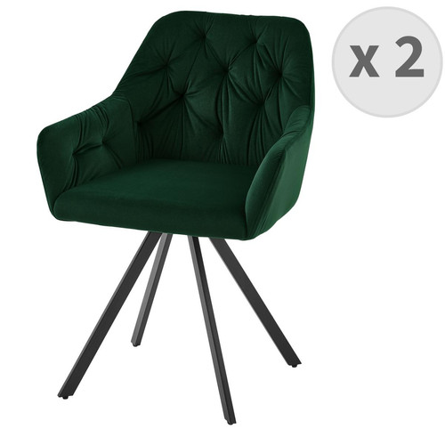 lot de 2 fauteuils de table en velours Vert Bouteille et métal noir - Fauteuil vert design