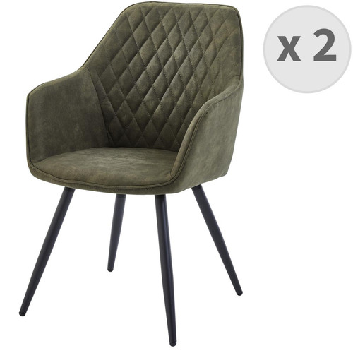 lot de 2 fauteuils de table vintage Army et pieds métal noir - Fauteuil vert design