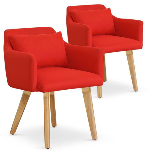 Lot de 2 fauteuils scandinaves Gybson Tissu Rouge 3S. x Home  - Chaise rouge design