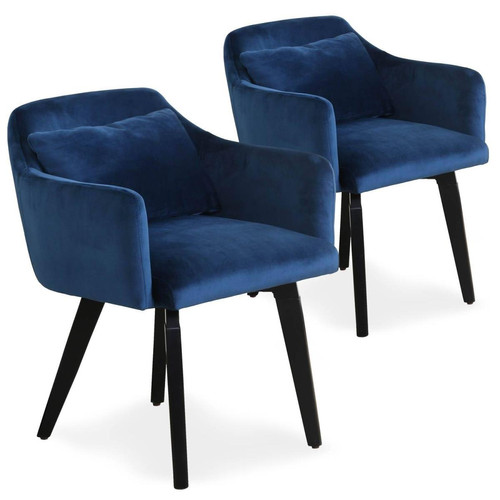 Lot de 2 fauteuils scandinaves Gybson Velours Bleu 3S. x Home  - Chaise bleu design