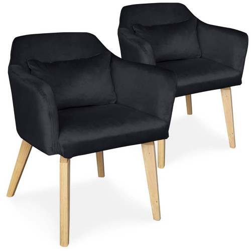 Lot de 2 fauteuils scandinaves Gybson Velours Noir - 3S. x Home - Chaise design et tabouret design