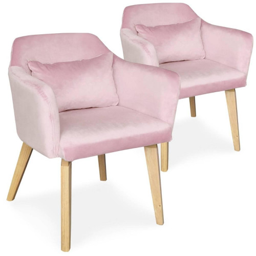 Lot de 2 fauteuils scandinaves Gybson Velours Rose - 3S. x Home - Chaise rose design