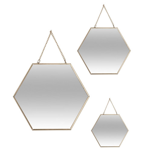 Lot de 3 miroirs hexagonales Doré