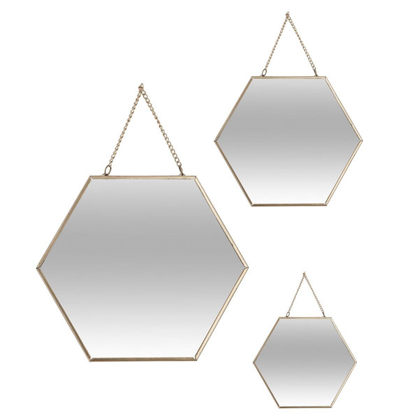 Lot de 3 miroirs hexagonales Doré