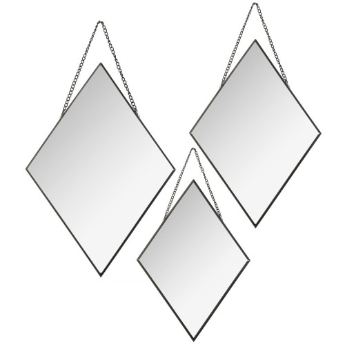 Lot de 3 miroirs losanges métal chaîne noir - Tableau en verre