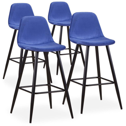 Lot de 4 chaises de bar Jody Velours Bleu - Chaise velours design