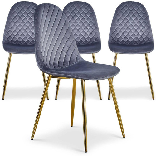 Lot de 4 chaises matelassées Norway Velours Argent 3S. x Home  - Chaise design et tabouret design
