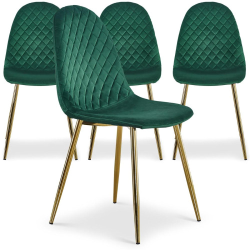 Lot de 4 chaises matelassées NORWAY Velours Vert - Nouveautes salle a manger