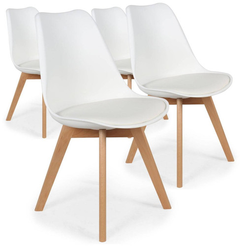 Lot de 4 chaises scandinaves Conor Simili (P.U) Blanc 3S. x Home  - Chaise simili cuir design