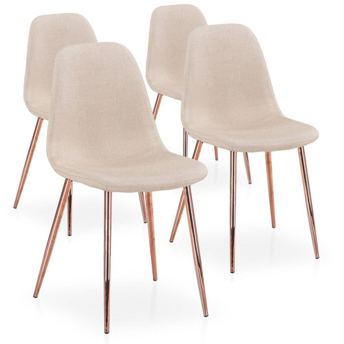Lot de 4 chaises scandinaves Gao Tissu Beige pieds Or Rose 3S. x Home  - Chaise tissu design