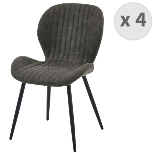 lot de 4 chaises vintage en microfibre Ebène et métal noir 3S. x Home  - Edition Vintage Salle à manger Meuble Déco