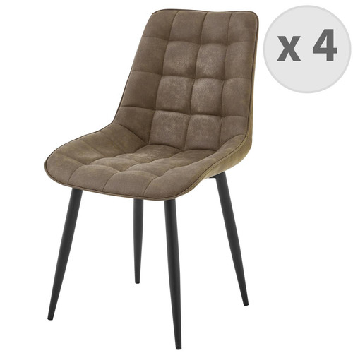 lot de 4 chaises vintage en microfibre Marron et pieds métal noir - Chaise metal design