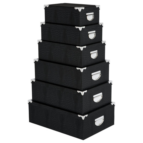 Lot de 6 boîtes crocos - Boite de rangement noire