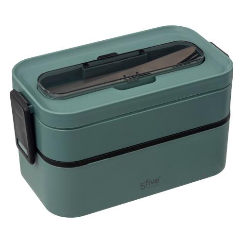 Lunch box double compartiments avec couverts - vert