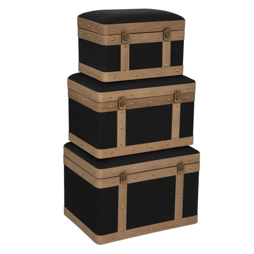 Malle “Norah” en tissu noir lot de 3 - 3S. x Home - Rangement meuble