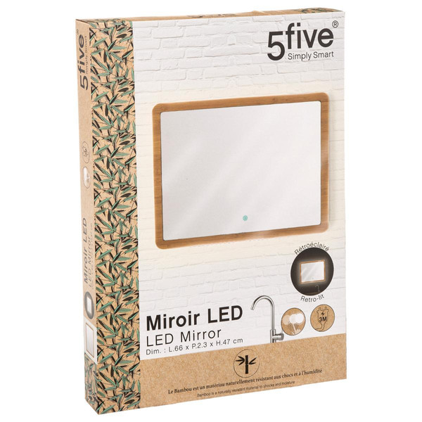 Miroir LED Mural Rectangle Bambou