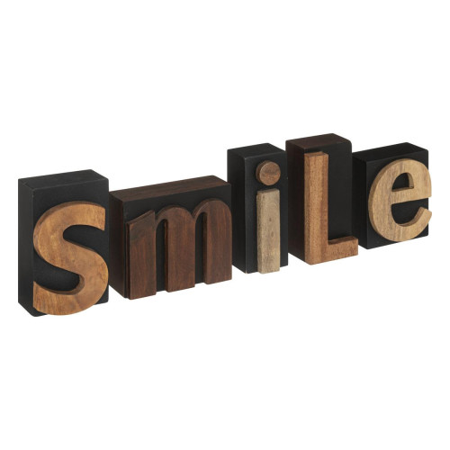 Mot déco "Smile" manguier marron H19 cm